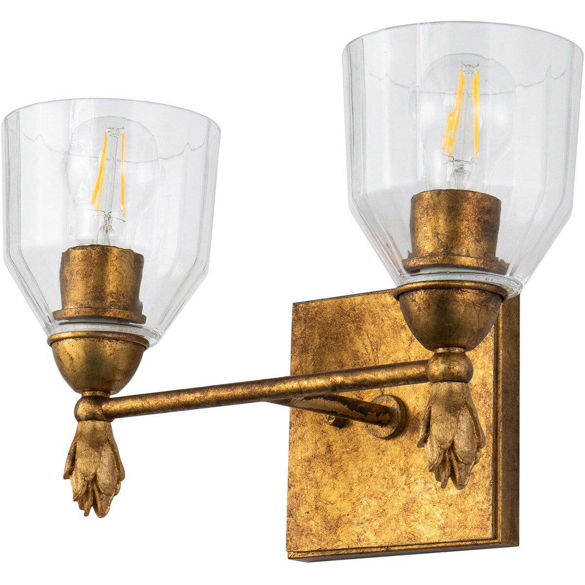 Fun Finial 2 Light 15 inch Gold Leaf with Antique Vanity Light Wall Light